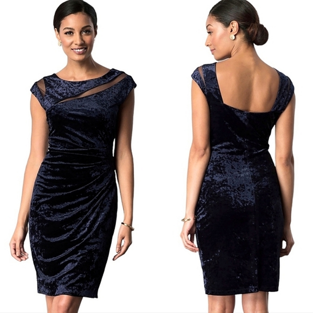 Scarlett Crushed Velvet Mesh Cut-Out Sheath Dress
